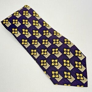 Z Inc Silk Purple Gold Geometric Floral Neat Hand Made‎ in Korea Woven SIlk Tie